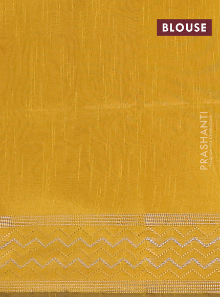 Semi dupion saree pink and mustard yellow with plain body and silver & gold zari woven border