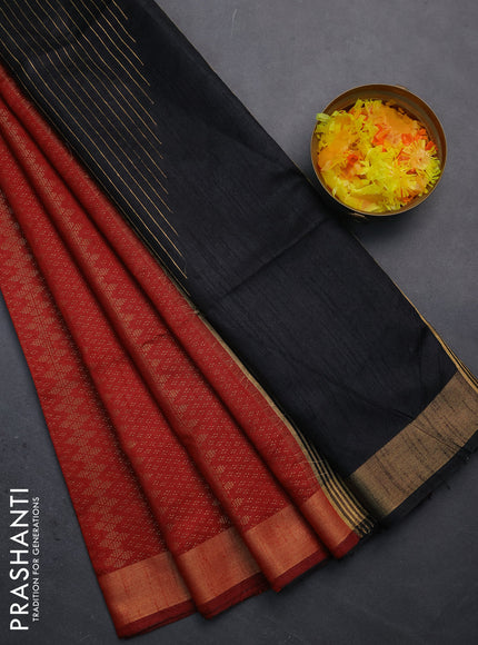 Semi dupion saree maroon and black with allover zari weaves and zari woven border