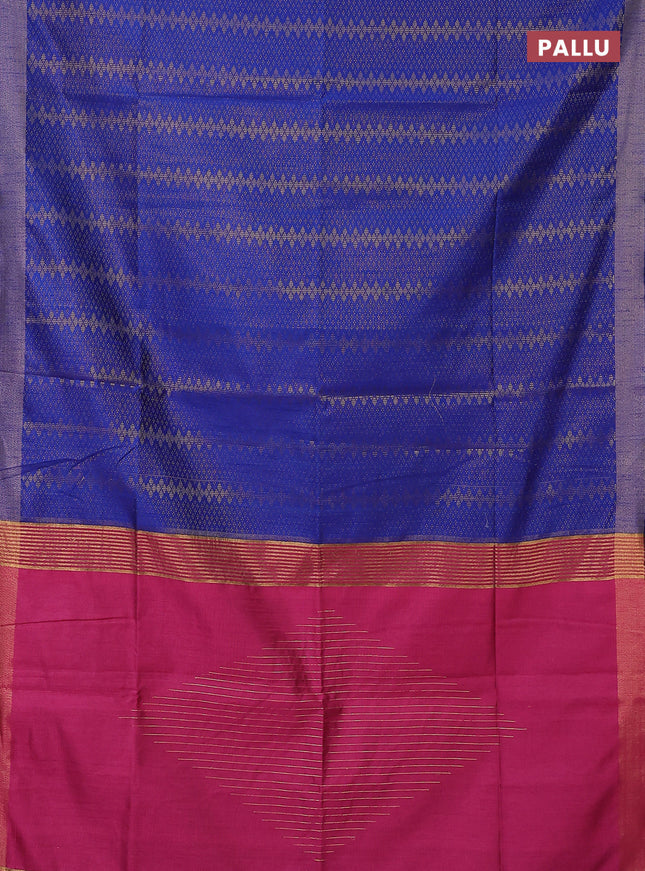 Semi dupion saree blue and pink with allover zari weaves and zari woven border