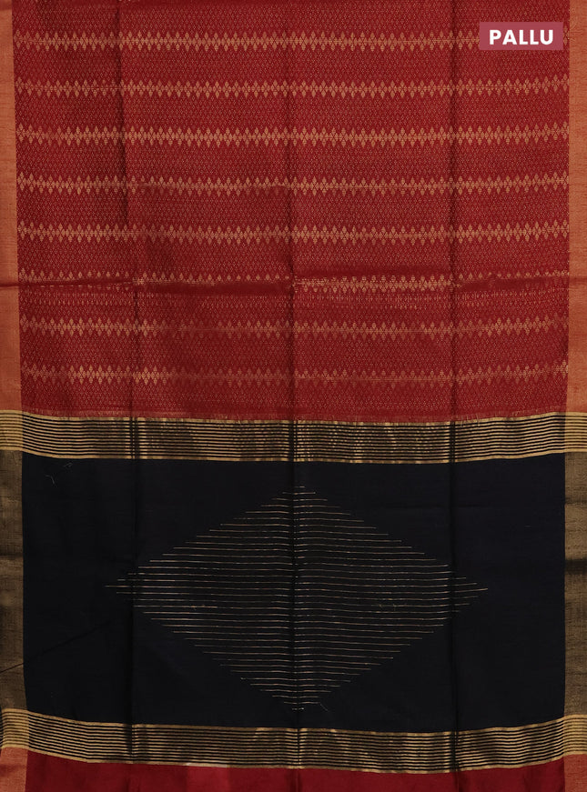 Semi dupion saree maroon and black with allover zari weaves and zari woven border