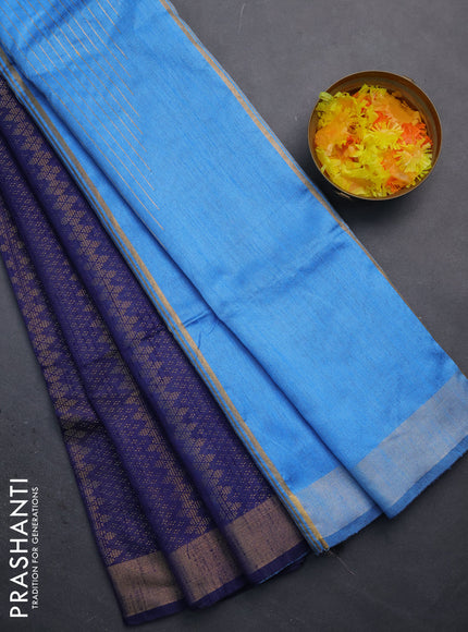Semi dupion saree navy blue and blue with allover zari weaves and zari woven border