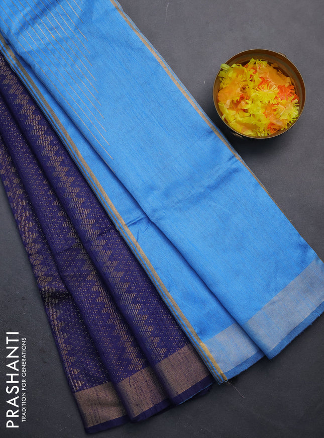 Semi dupion saree navy blue and blue with allover zari weaves and zari woven border