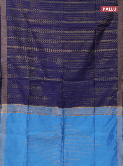 Semi dupion saree navy blue and blue with allover zari weaves and zari woven border