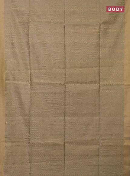 Semi dupion saree beige and maroon with allover zari weaves and zari woven border