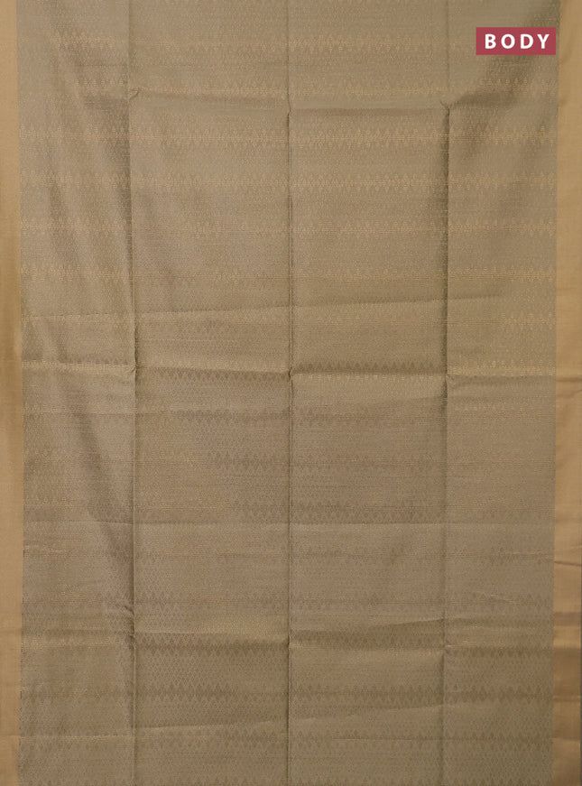 Semi dupion saree beige and maroon with allover zari weaves and zari woven border