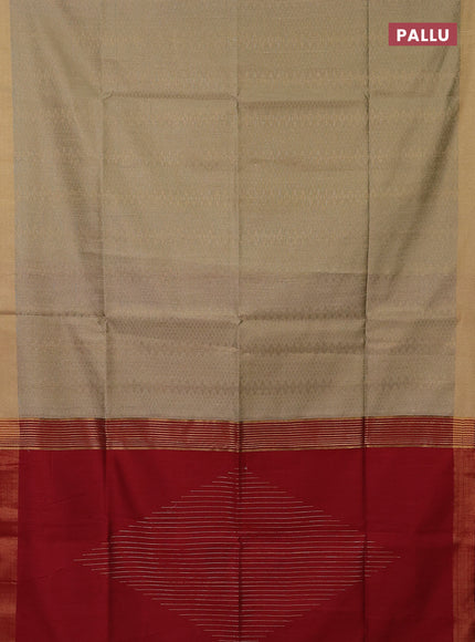 Semi dupion saree beige and maroon with allover zari weaves and zari woven border