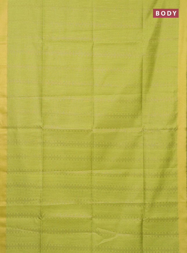 Semi dupion saree fluorsecntgreen and pink with allover zari weaves and zari woven border