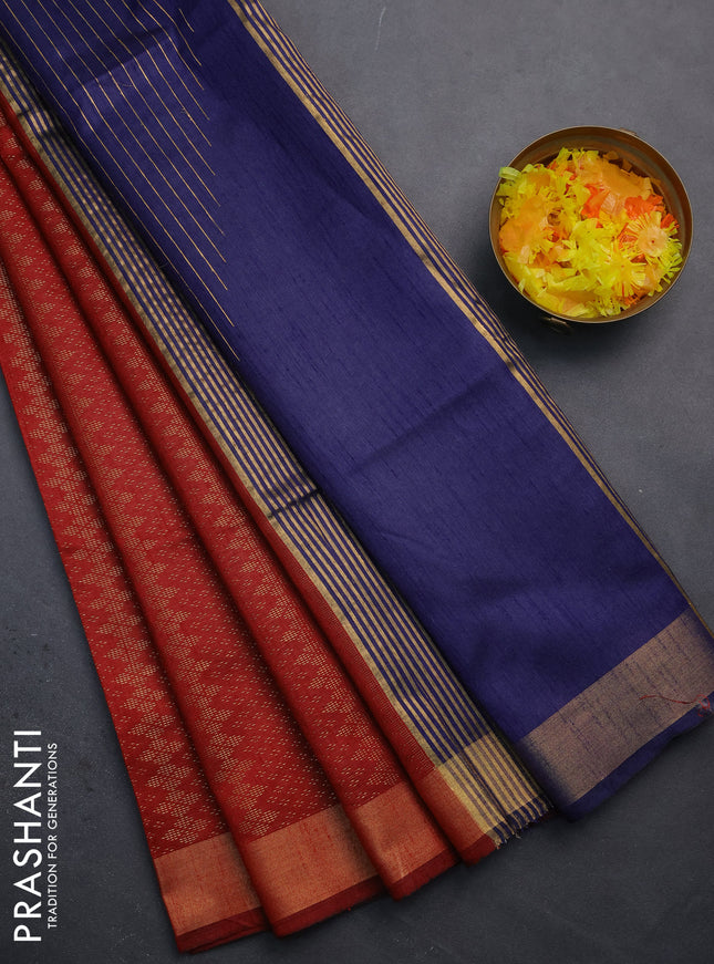 Semi dupion saree maroon and navy blue with allover zari weaves and zari woven border