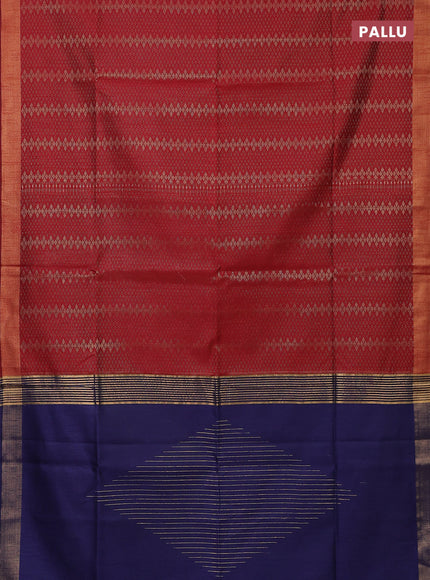 Semi dupion saree maroon and navy blue with allover zari weaves and zari woven border