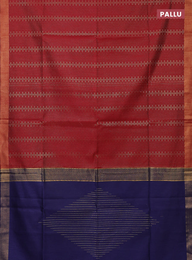 Semi dupion saree maroon and navy blue with allover zari weaves and zari woven border