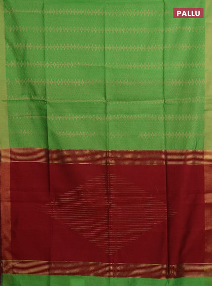 Semi dupion saree parrot green and maroon with allover zari weaves and zari woven border
