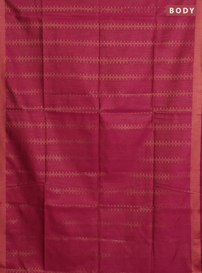 Semi dupion saree pink and fluorscent green with allover zari weaves and zari woven border