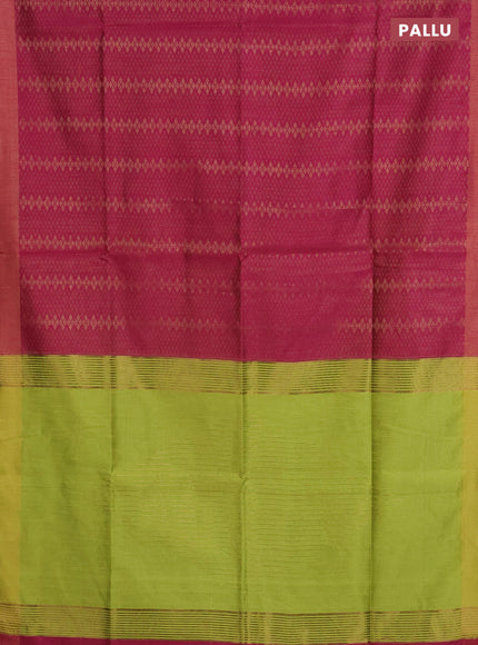 Semi dupion saree pink and fluorscent green with allover zari weaves and zari woven border