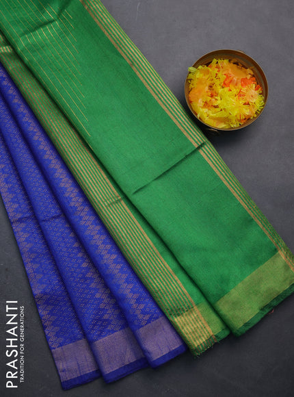 Semi dupion saree blue and green with allover zari weaves and zari woven border