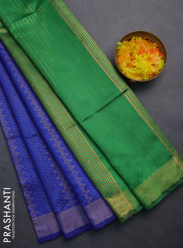 Semi dupion saree blue and green with allover zari weaves and zari woven border