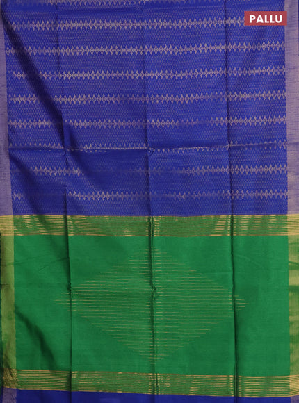 Semi dupion saree blue and green with allover zari weaves and zari woven border
