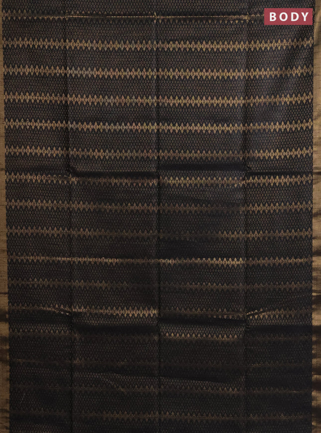 Semi dupion saree black and maroon with allover zari weaves and zari woven border