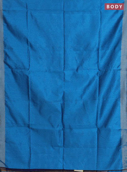 Semi dupion saree cs blue and blue with allover self emboss and zari woven border