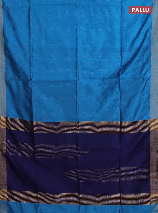 Semi dupion saree cs blue and blue with allover self emboss and zari woven border
