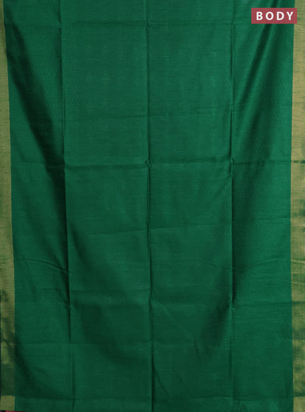 Semi dupion saree green and pink with allover self emboss and zari woven border