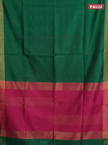Semi dupion saree green and pink with allover self emboss and zari woven border