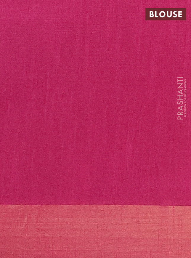 Semi dupion saree green and pink with allover self emboss and zari woven border