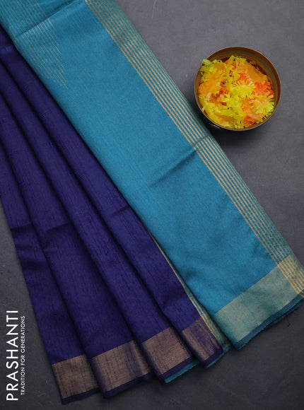 Semi dupion saree navy blue and teal blue with allover self emboss and zari woven border