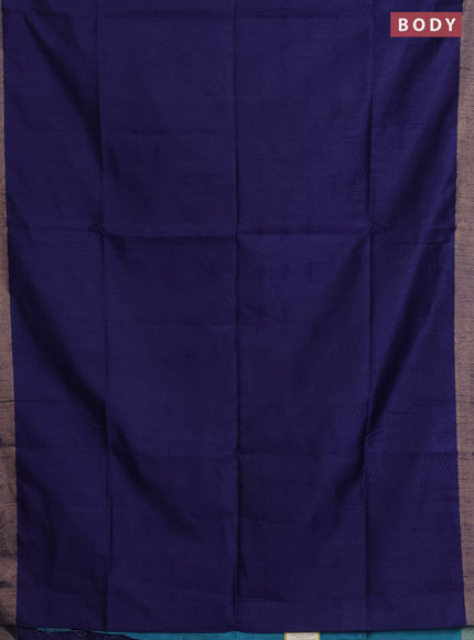Semi dupion saree navy blue and teal blue with allover self emboss and zari woven border