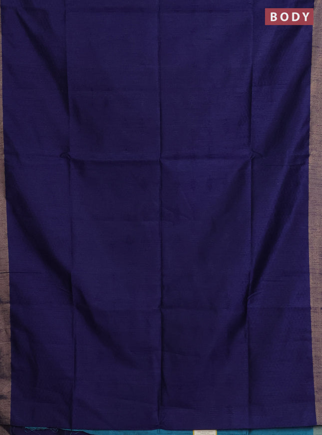 Semi dupion saree navy blue and teal blue with allover self emboss and zari woven border