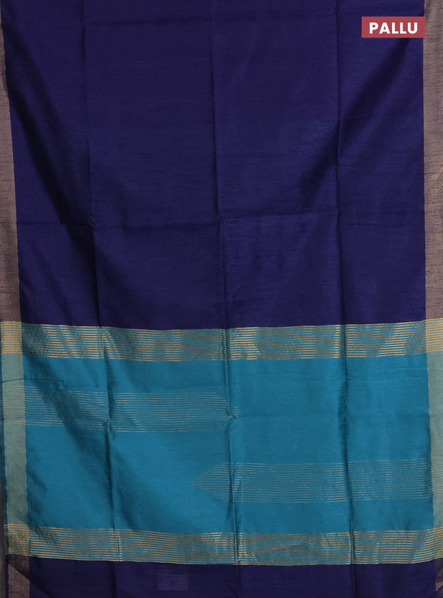 Semi dupion saree navy blue and teal blue with allover self emboss and zari woven border