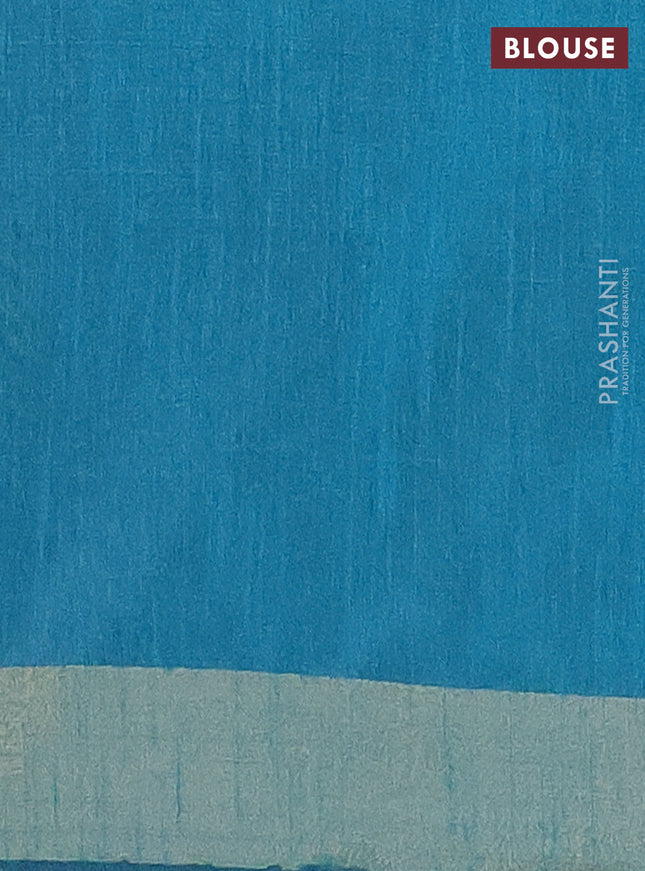 Semi dupion saree navy blue and teal blue with allover self emboss and zari woven border