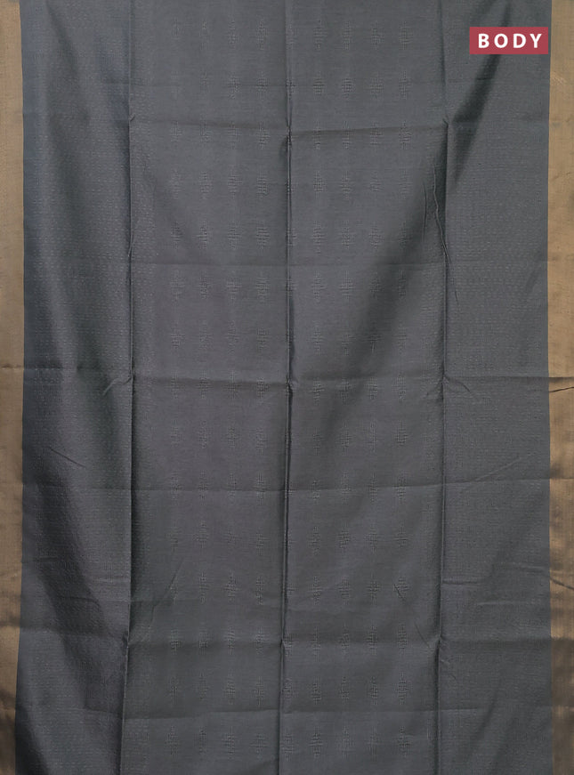 Semi dupion saree grey and pink with allover self emboss and zari woven border