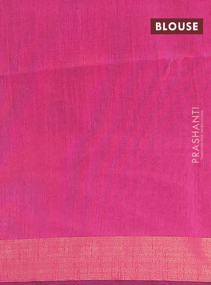 Semi dupion saree grey and pink with allover self emboss and zari woven border