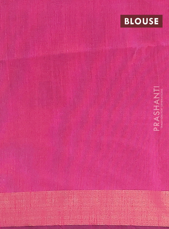 Semi dupion saree grey and pink with allover self emboss and zari woven border