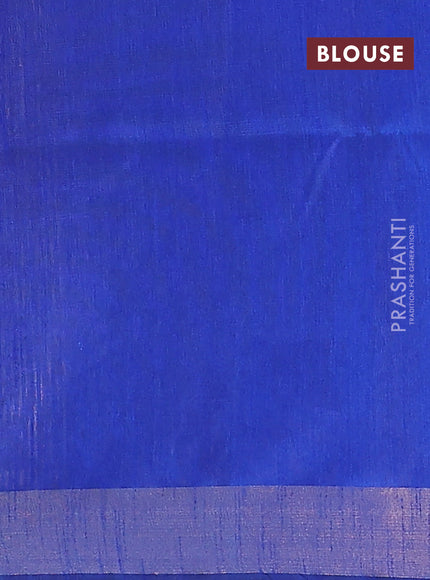 Semi dupion saree peach shade and blue with allover self emboss and zari woven border