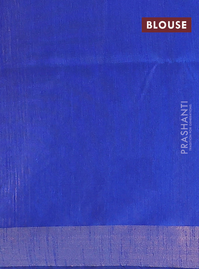 Semi dupion saree peach shade and blue with allover self emboss and zari woven border