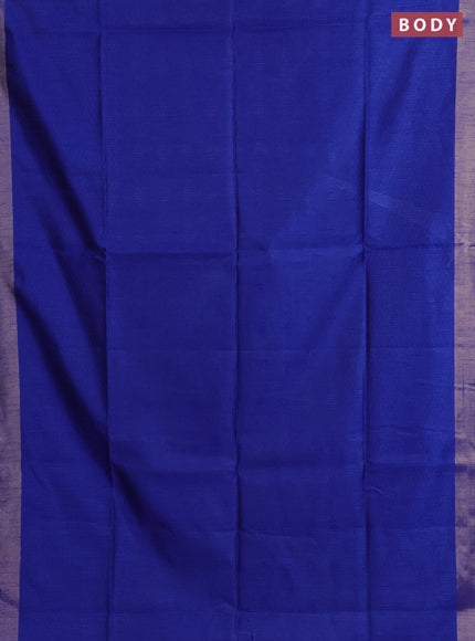 Semi dupion saree royal blue and pink with allover self emboss and zari woven border