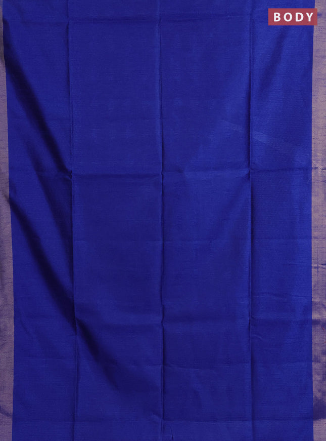 Semi dupion saree royal blue and pink with allover self emboss and zari woven border