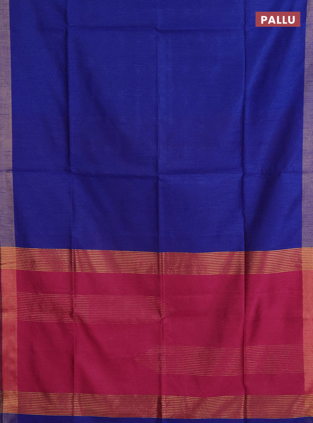 Semi dupion saree royal blue and pink with allover self emboss and zari woven border