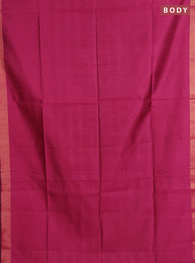 Semi dupion saree pink and yellow with allover self emboss and zari woven border