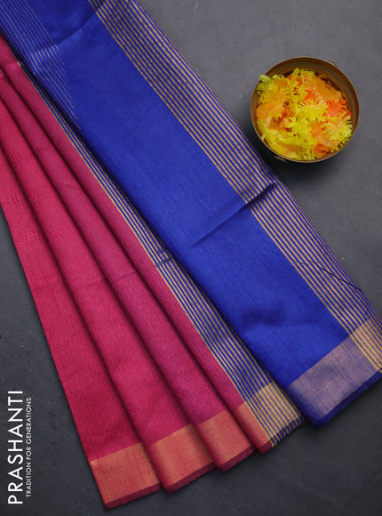 Semi dupion saree pink and blue with allover self emboss and zari woven border