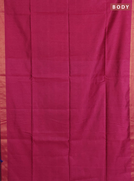 Semi dupion saree pink and blue with allover self emboss and zari woven border