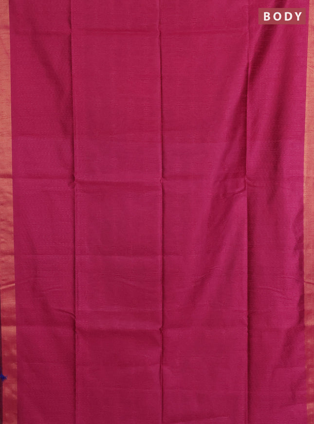 Semi dupion saree pink and blue with allover self emboss and zari woven border