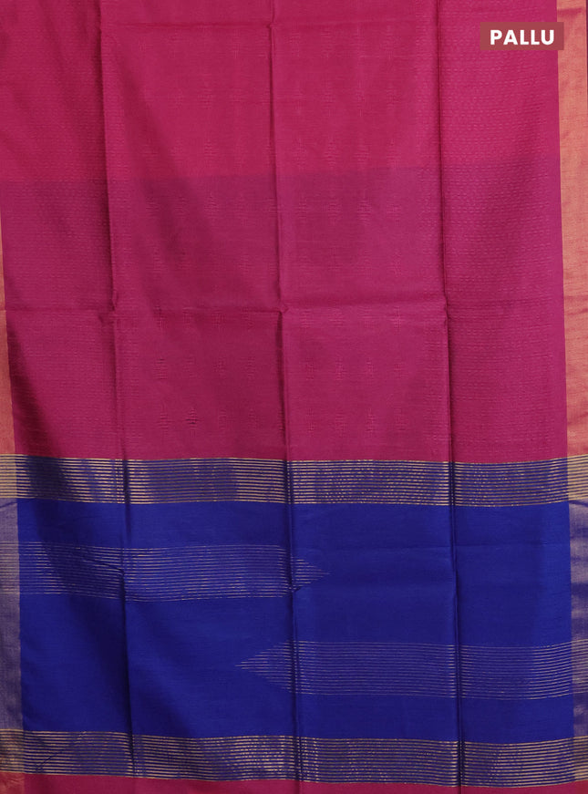 Semi dupion saree pink and blue with allover self emboss and zari woven border