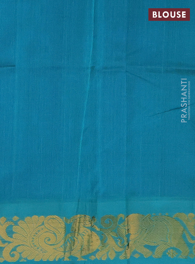 Silk cotton saree blue and teal blue with plain body and zari woven korvai border
