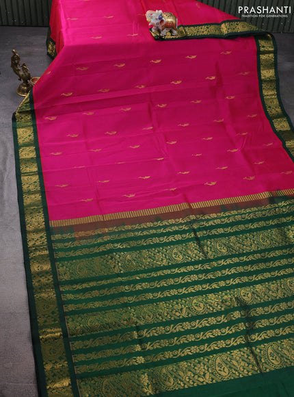 Silk cotton saree pink and green with zari woven buttas and zari woven korvai border