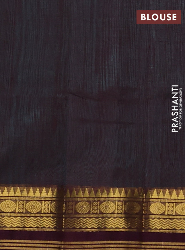 Silk cotton saree teal blue and deep wine with plain body and zari woven simple border