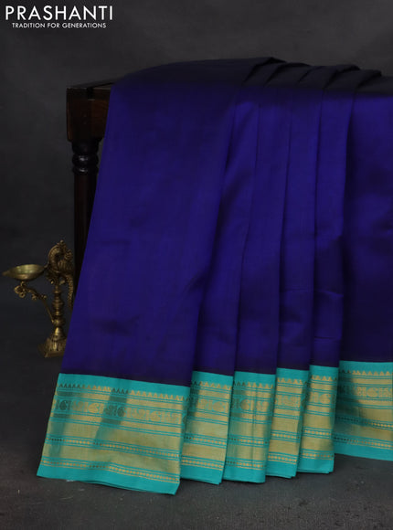 Silk cotton saree blue and teal blue with plain body and zari woven korvai border
