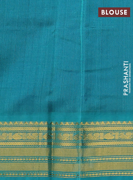 Silk cotton saree blue and teal blue with plain body and zari woven korvai border