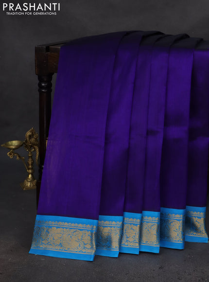 Silk cotton saree blue and cs blue with plain body and zari woven korvai border
